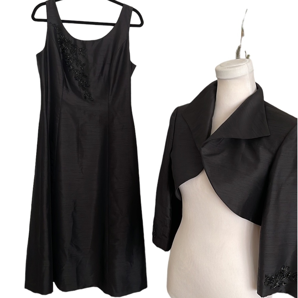 Talbots Black Beaded Dress & Bolero Jacket Set Formal Evening Cocktail
